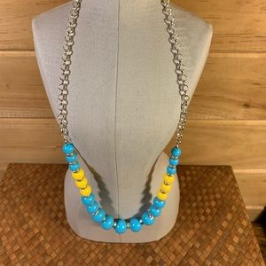 Graduated Blue and Yellow Beaded Necklace